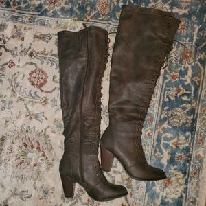 Thigh high lace up brown boots